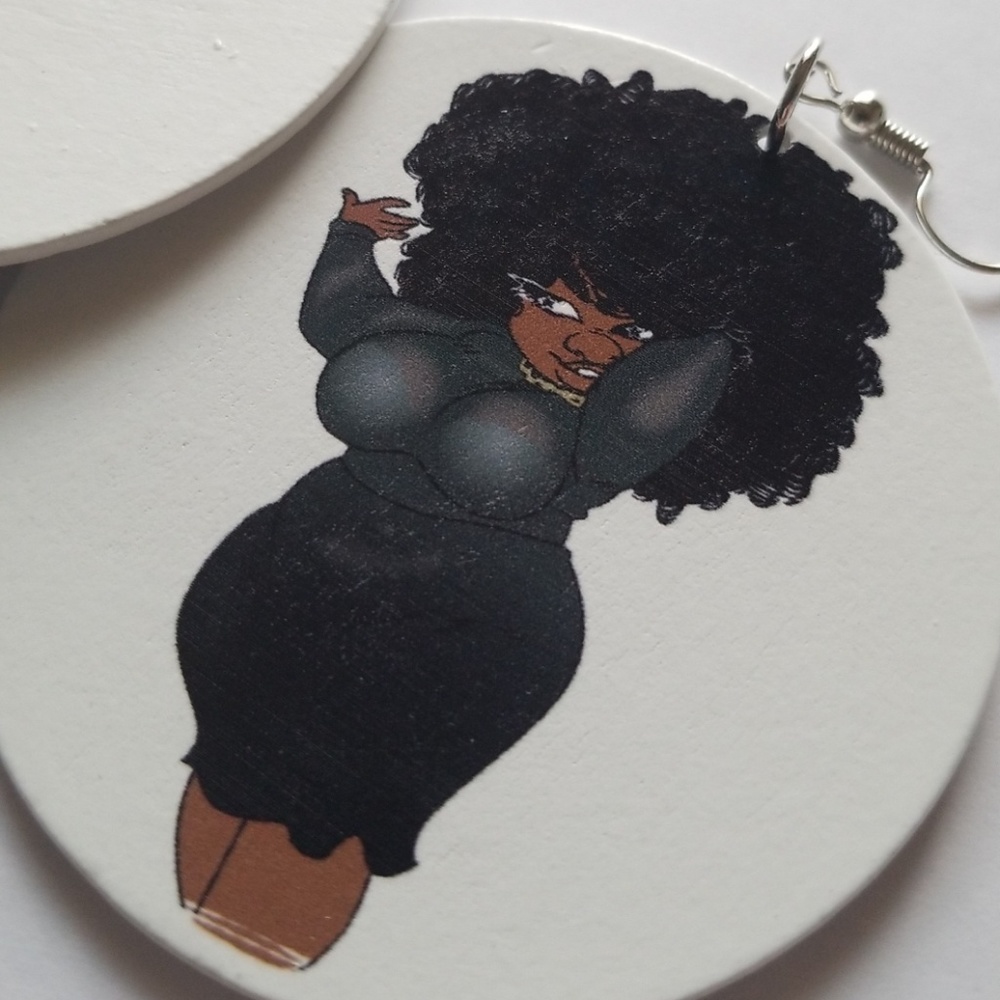 Afro African American wooden earrings - Picture 1 of 4